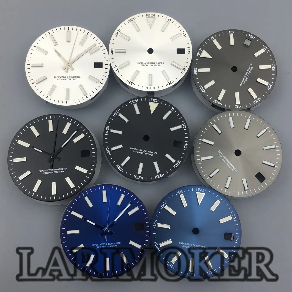 LARIMOKER Watch parts 29mm Black Blue Gray Silver Single Date dial With Set Hands Green Luminous For NH35 Automatic Movement
LARIMOKER Watch parts 29mm Black Blue Gray Silver Single Date dial With Set Hands Green Luminous For NH35 Automatic Movement