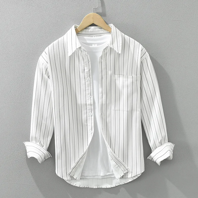 Japan Style Striped Long Sleeve Shirts Man Spring Fall Daily Casual Shirts Lapel Collar Pocket Loose Shirts Men Simple Clothing
Japan Style Striped Long Sleeve Shirts Man Spring Fall Daily Casual Shirts Lapel Collar Pocket Loose Shirts Men Simple Clothing