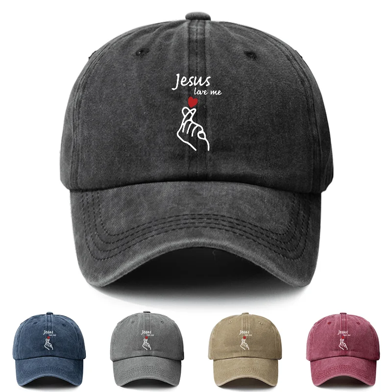 Jesus Love Me Finger Heart Baseball Cap Washed Denim Adjustable Outdoor Sports Hat
Jesus Love Me Finger Heart Baseball Cap Washed Denim Adjustable Outdoor Sports Hat