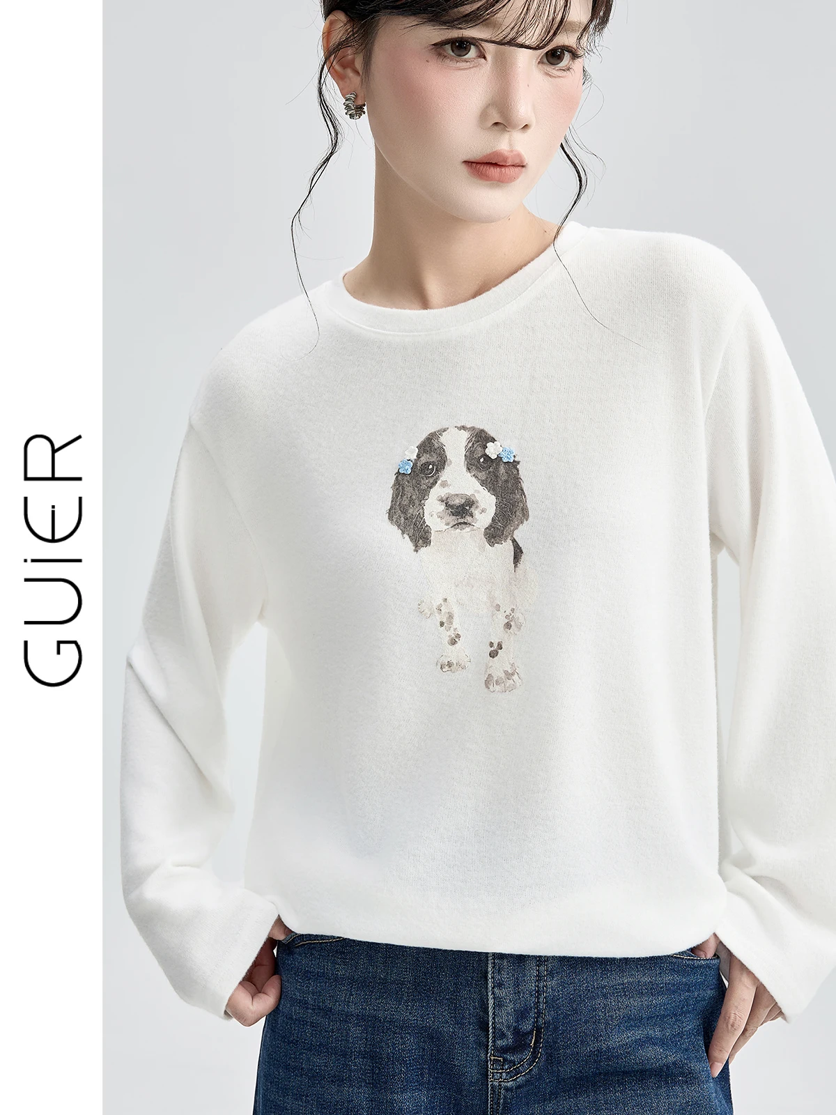Женская футболка Guier Round Ne Brued Long Sve T-irt, новая зимняя модель с принтом собаки, повседневный универсальный белый топ, удобный свободный крой
Женская футболка Guier Round Ne Brued Long Sve T-irt, новая зимняя модель с принтом собаки, повседневный универсальный белый топ, удобный свободный крой