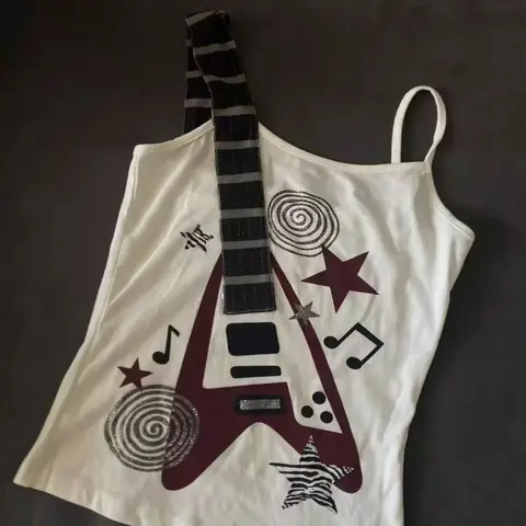 Y2k Sottocultura Punk Rock Trend Design visivo Nota musicale Canotta stampata Moda vintage Hip Hop Personalità Slim Emo Girl Top