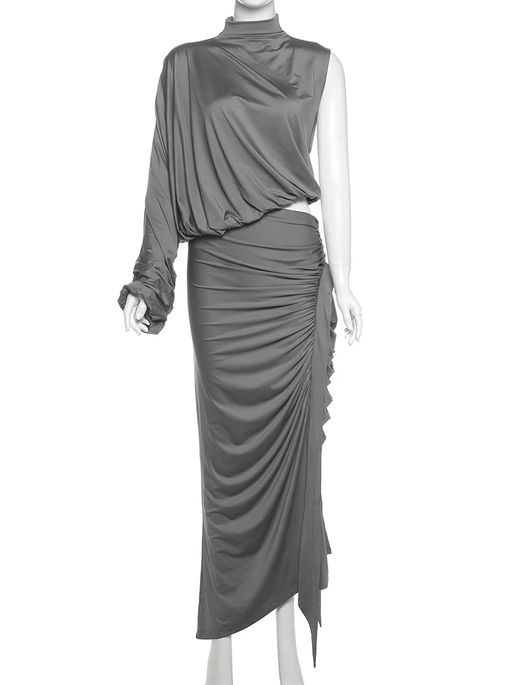 InGrily Sexy Y2K Solid Style 2 Piece Set Women Turtleneck Single Shoulder Sleeve Tops+Ruched Long Skirts Fashion Elegant Outfits
InGrily Sexy Y2K Solid Style 2 Piece Set Women Turtleneck Single Shoulder Sleeve Tops+Ruched Long Skirts Fashion Elegant Outfits