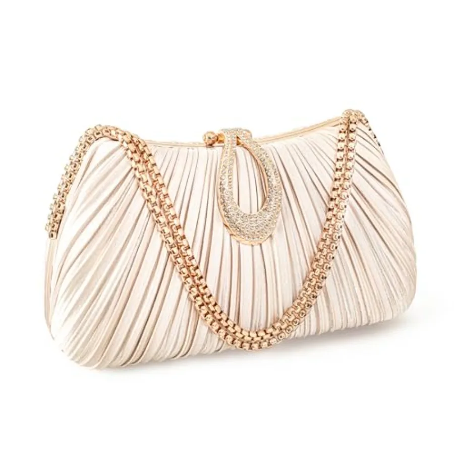 Women's Evening Clutch - Pleated satin formal clutch with metal clasp and chain strap, perfect for wedding parties
Women's Evening Clutch - Pleated satin formal clutch with metal clasp and chain strap, perfect for wedding parties