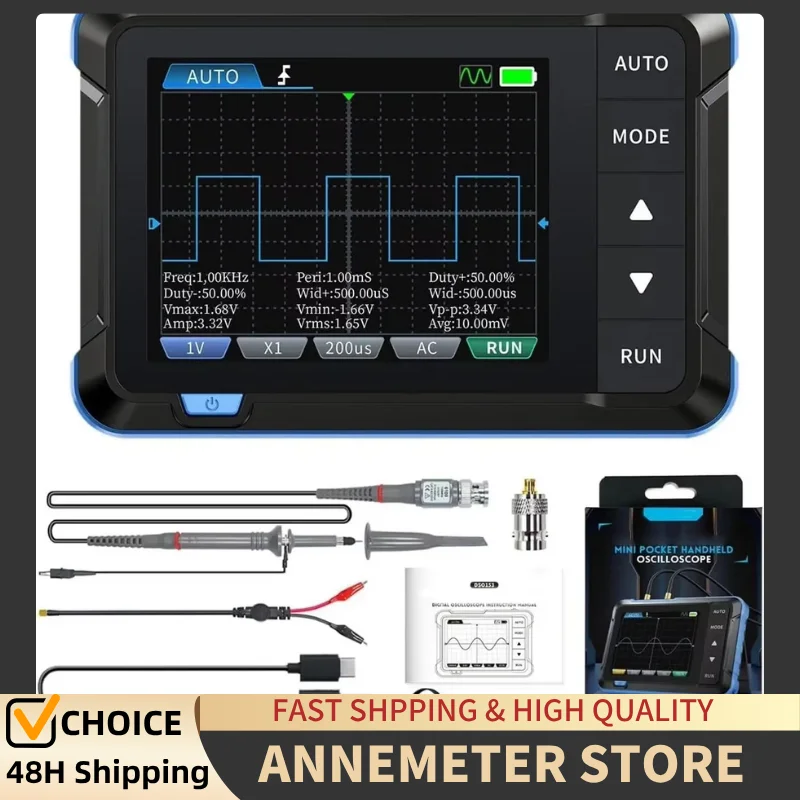 DSO153 Oscilloscope, Portable Automotive Oscilloscope, 5MS/s High Sample Rate, 1M Bandwidth, Digital Handheld Oscilloscope
DSO153 Oscilloscope, Portable Automotive Oscilloscope, 5MS/s High Sample Rate, 1M Bandwidth, Digital Handheld Oscilloscope