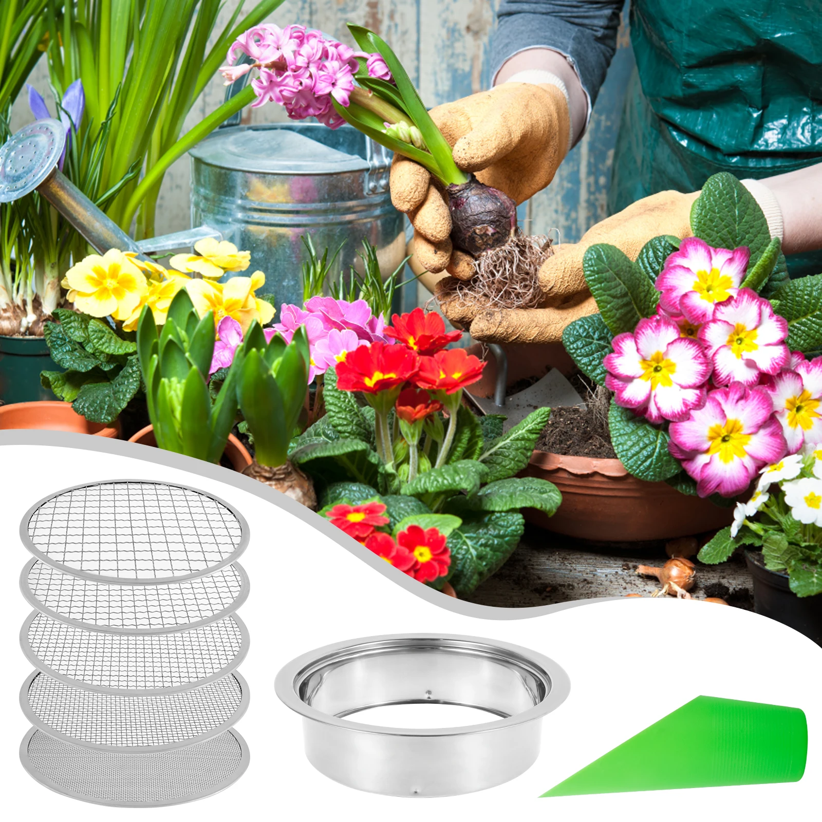 Dirt Sifter Set for Gardening Bonsai Detachable Stainless Steel Soil Sieve Set With Shovel Easy to Clean Interchangeable Meshes
Dirt Sifter Set for Gardening Bonsai Detachable Stainless Steel Soil Sieve Set With Shovel Easy to Clean Interchangeable Meshes