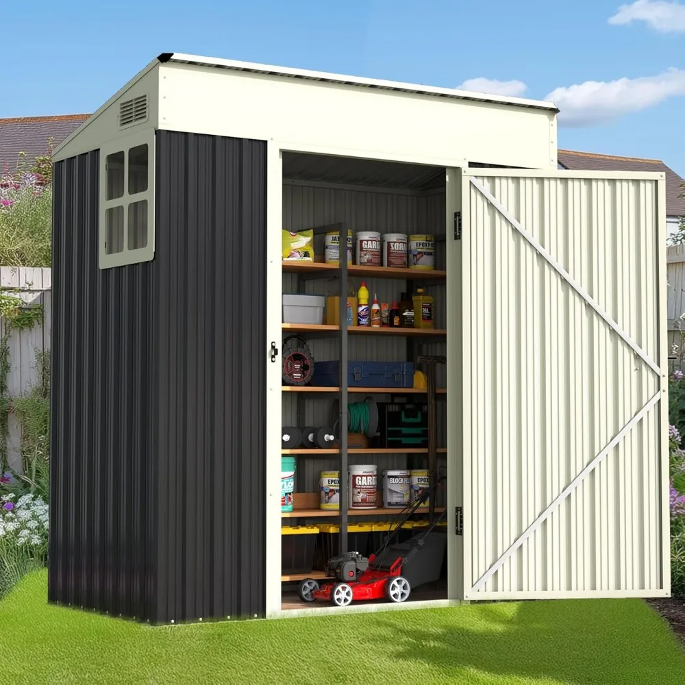 5X3 FT Heavy Duty Outdoor Metal Storage Shed, Lockable Garden Shed with Pivoting Roof, Waterproof Shed for Bicycle Storage
5X3 FT Heavy Duty Outdoor Metal Storage Shed, Lockable Garden Shed with Pivoting Roof, Waterproof Shed for Bicycle Storage
