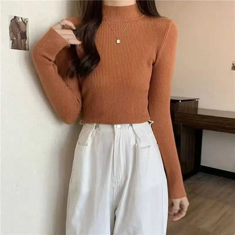 Half high collar base sweater women autumn winter slim fit tight knit sweater knitted new black white thin student top Pullovers
Half high collar base sweater women autumn winter slim fit tight knit sweater knitted new black white thin student top Pullovers