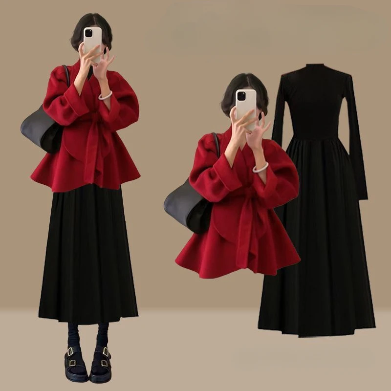 Age Reduction Suit Loose Temperament Cardigan Strap Coat Dress Two-piece Set of Tide Autumn and Winter Ankera Red Set of Women
Age Reduction Suit Loose Temperament Cardigan Strap Coat Dress Two-piece Set of Tide Autumn and Winter Ankera Red Set of Women
