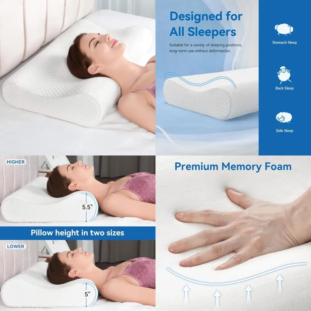 King Size Memory Foam Pillow with Contour Design for Cervical Support and Neck Pain Relief, Suitable for Side and Back Sleepers
King Size Memory Foam Pillow with Contour Design for Cervical Support and Neck Pain Relief, Suitable for Side and Back Sleepers