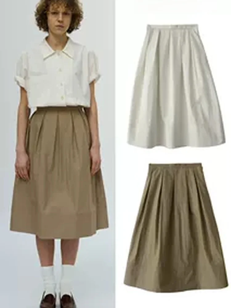 High Waist A-Line Midi Skirt Women's Spring Summer Loose Pure Color Pleated Slimming Half Skirt Breathable Cotton Blend
High Waist A-Line Midi Skirt Women's Spring Summer Loose Pure Color Pleated Slimming Half Skirt Breathable Cotton Blend