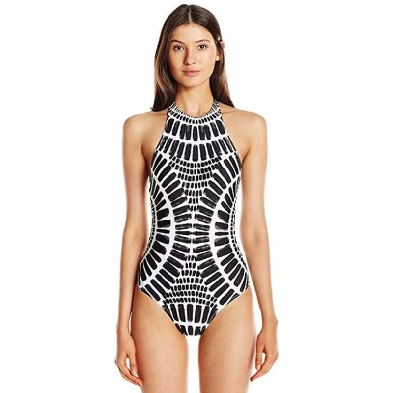 Sexy halter neck tie-back swimsuit with totem fish scale ripple print bikini
Sexy halter neck tie-back swimsuit with totem fish scale ripple print bikini