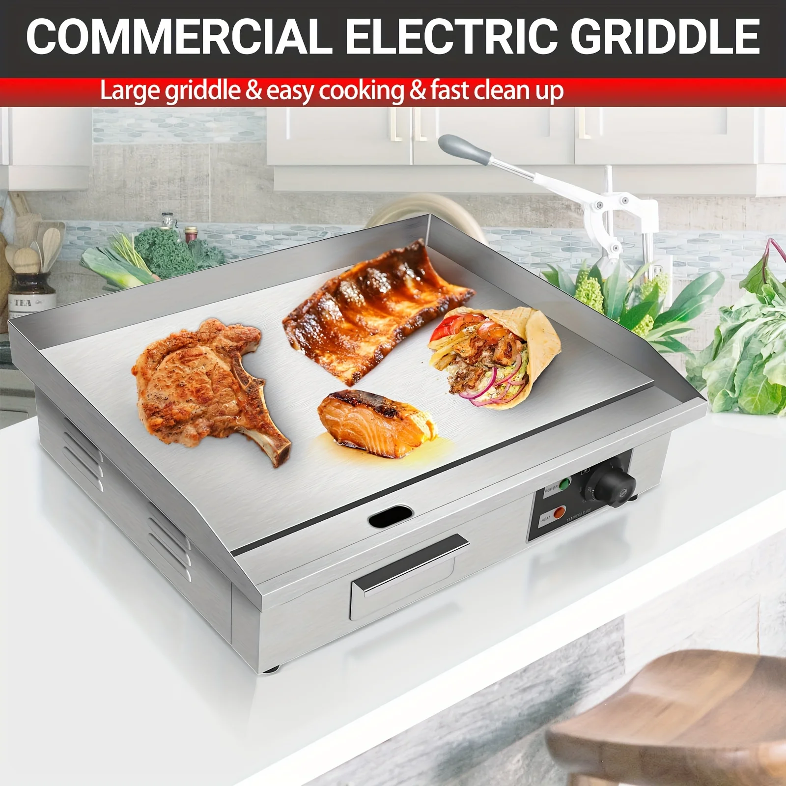 22" Commercial Electric Griddle, 110V 1600W Electric Countertop Griddle, Flat Top Hot Plate, Nonstick Stainless Steel Teppanyaki Grill, BBQ Restaurant Grill, Adjustable Temperature Control
22" Commercial Electric Griddle, 110V 1600W Electric Countertop Griddle, Flat Top Hot Plate, Nonstick Stainless Steel Teppanyaki Grill, BBQ Restaurant Grill, Adjustable Temperature Control