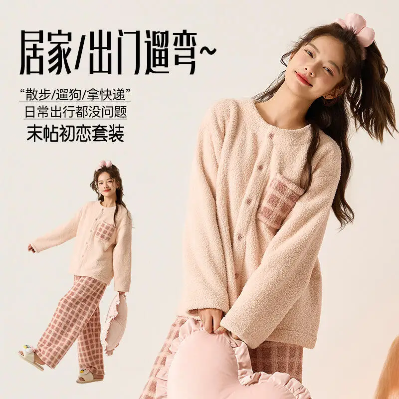 Winter Women's Pajama Set Thicken Wearable As Outerwear Soft Pj Set Keep Warm Nightwear Fleece-Lined Sleepwear Girl Homewear
Winter Women's Pajama Set Thicken Wearable As Outerwear Soft Pj Set Keep Warm Nightwear Fleece-Lined Sleepwear Girl Homewear