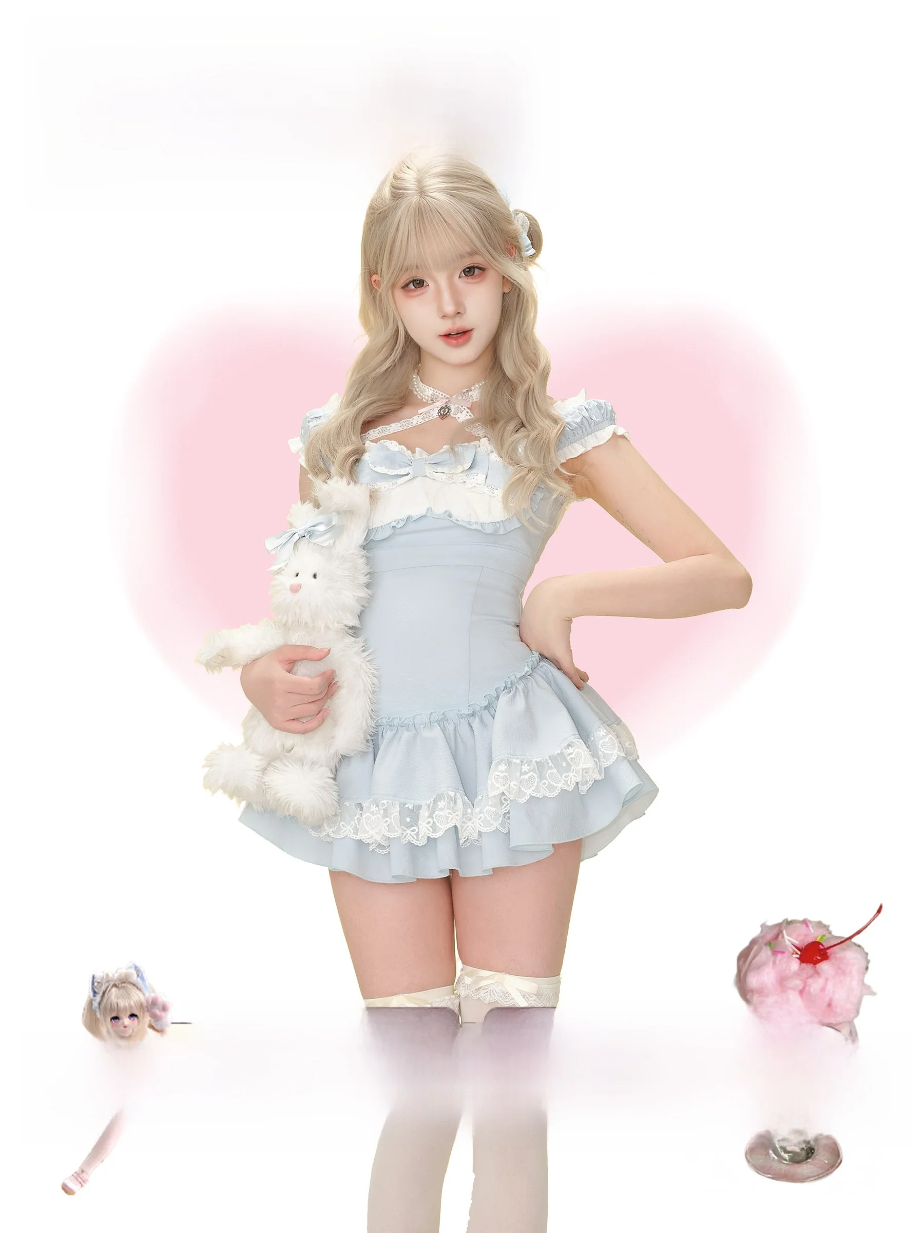 Sweet Style Summer New Blue Dress White Bubble Shorts Two-Piece Set Short Sleeve round Neck Button Closure for Young Women
Sweet Style Summer New Blue Dress White Bubble Shorts Two-Piece Set Short Sleeve round Neck Button Closure for Young Women