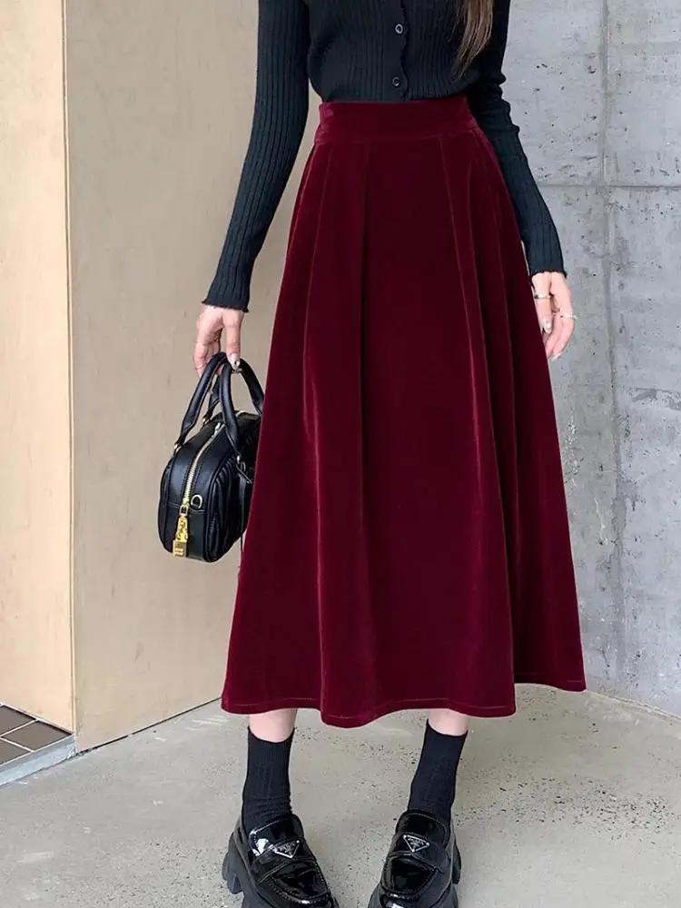 Autumn Winter Warm Vintage Red Elegant Velvet A-line Skirt For Women 2023 High Waist Casual Black Party Pleated Big Swing Skirts
Autumn Winter Warm Vintage Red Elegant Velvet A-line Skirt For Women 2023 High Waist Casual Black Party Pleated Big Swing Skirts