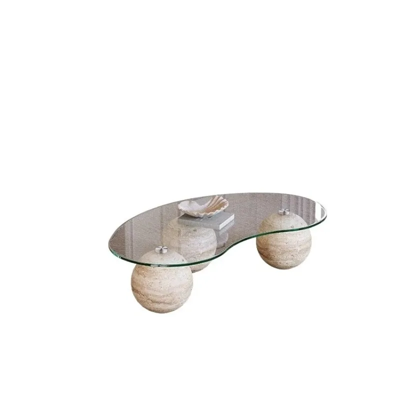Wabi Sansan natural travertine coffee table designer creative round pier small low table B & B living room reception glass
Wabi Sansan natural travertine coffee table designer creative round pier small low table B & B living room reception glass