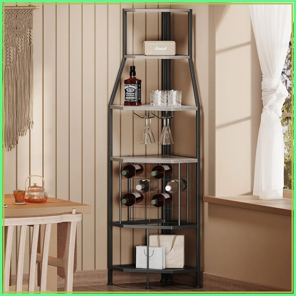 5-Tier Corner Wine Rack with Glass Holder, Industrial Metal & Wooden Shelf for Home Bar
5-Tier Corner Wine Rack with Glass Holder, Industrial Metal & Wooden Shelf for Home Bar