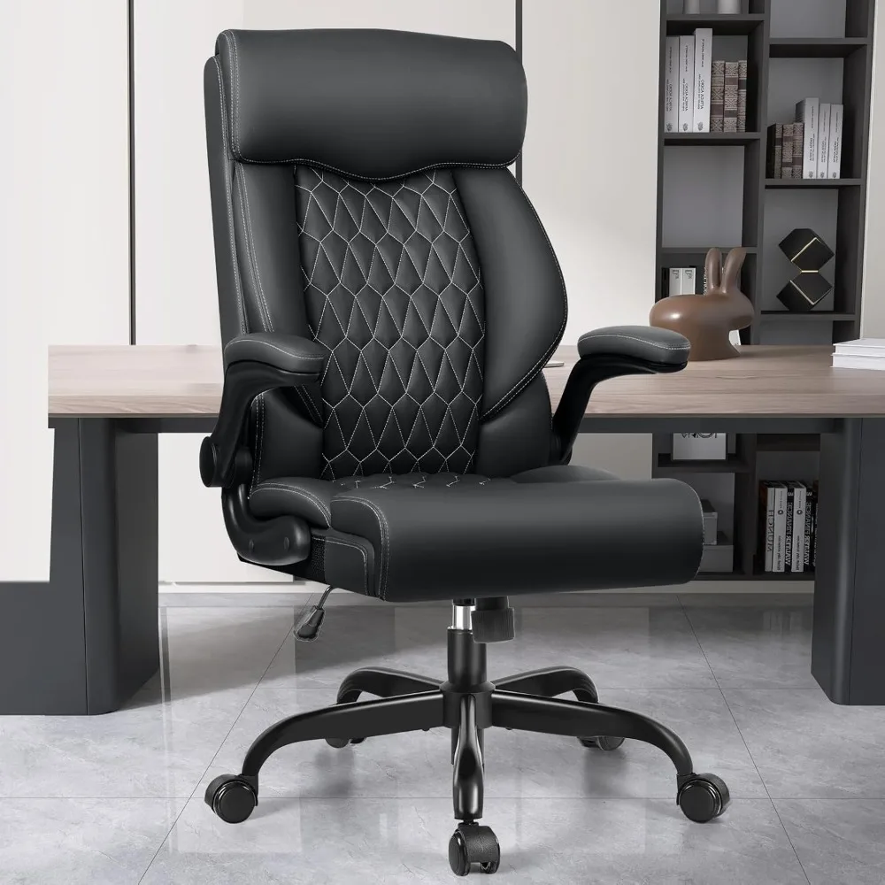 High Back Executive Office Chair - Ergonomic Computer Desk With Rocking Function, Leather Managerial With Adjustable Flip-Up Arm
High Back Executive Office Chair - Ergonomic Computer Desk With Rocking Function, Leather Managerial With Adjustable Flip-Up Arm