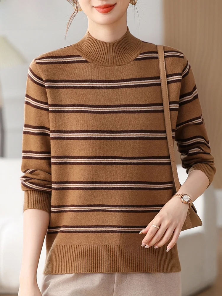 Модный утепленный вязаный свитер для женщин среднего возраста, осенняя одежда, полосатая базовая кофта из полиэфирного волокна
Модный утепленный вязаный свитер для женщин среднего возраста, осенняя одежда, полосатая базовая кофта из полиэфирного волокна