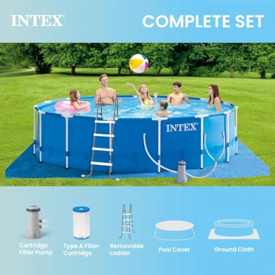 Metal Frame 15' x 48" Round Above Ground Swimming Pool Set with Filter Pump, Ladder, and Cover with Maintenance Accessory Vacuum
Metal Frame 15' x 48" Round Above Ground Swimming Pool Set with Filter Pump, Ladder, and Cover with Maintenance Accessory Vacuum
