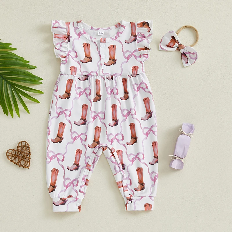 Western Baby Girl Clothes Ruffle Boots/Bow Print Romper 1Piece Bodysuit Jumpsuit Headband Summer Clothes 0-18M
Western Baby Girl Clothes Ruffle Boots/Bow Print Romper 1Piece Bodysuit Jumpsuit Headband Summer Clothes 0-18M