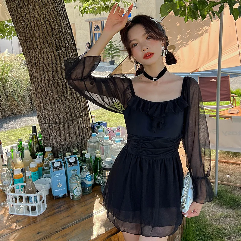 Fairy Style Women's Swimsuit One Pieces Suit Long Sleeve Conservative Korean Swimwear Summer Swimming Beachwear New 2023
Fairy Style Women's Swimsuit One Pieces Suit Long Sleeve Conservative Korean Swimwear Summer Swimming Beachwear New 2023