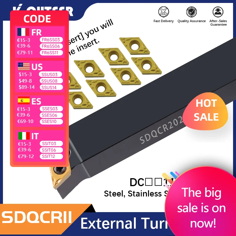 SDQCR1010H07 SDQCL2525M11 Lathe CNC Machine Turning Tools External Turning Tool Holder S-Type SDQCR and DCMT/DCGT Carbide Insert
SDQCR1010H07 SDQCL2525M11 Lathe CNC Machine Turning Tools External Turning Tool Holder S-Type SDQCR and DCMT/DCGT Carbide Insert