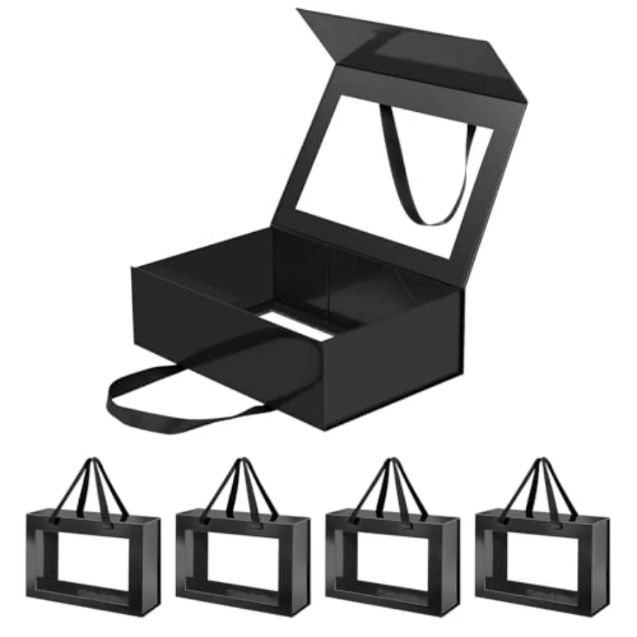 Large Black Clear Gift Boxes, 13.5x9x4.1 Inch Gift Boxes with Windows by Handles, Groomsman Proposal Boxes, Collapsible Gift Bo
Large Black Clear Gift Boxes, 13.5x9x4.1 Inch Gift Boxes with Windows by Handles, Groomsman Proposal Boxes, Collapsible Gift Bo