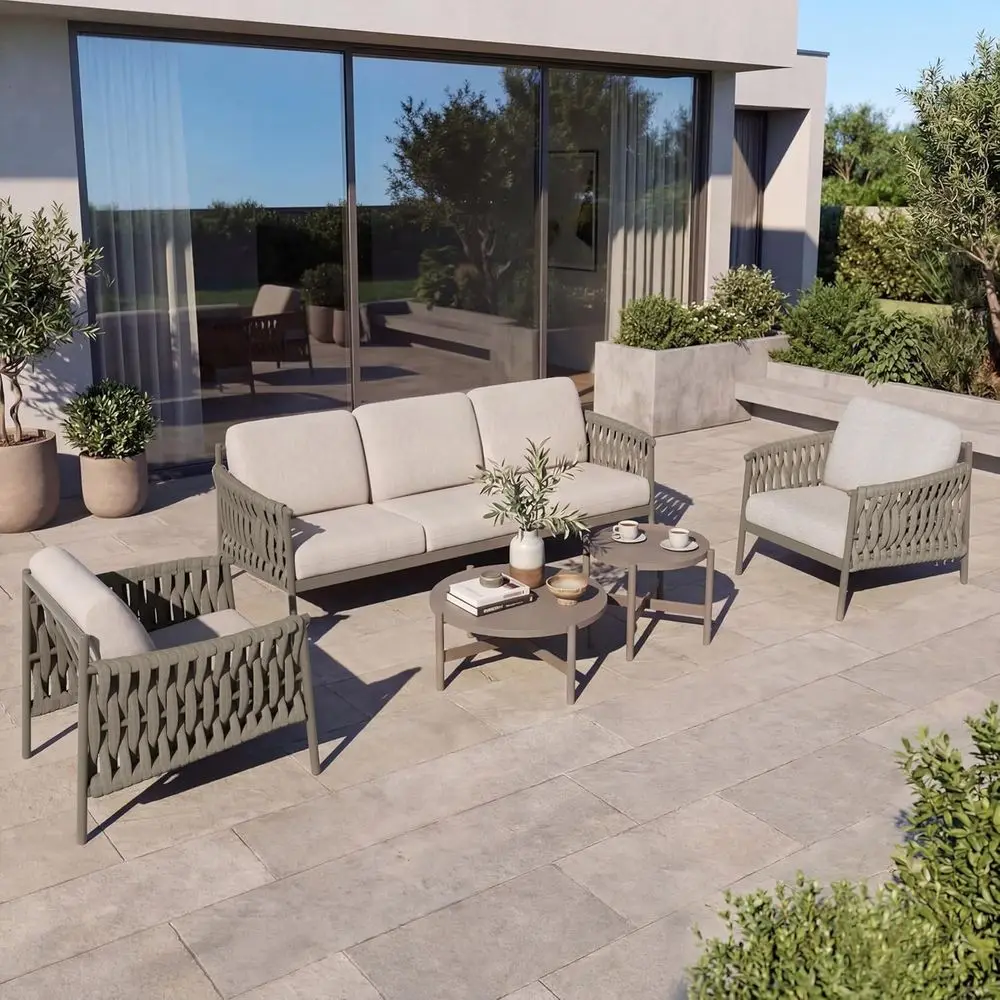 5-Piece Outdoor urniture Set, Outdoor Soa Set with 2 Round Side Tables, ern Metal Patio Couch with 6-inch Thick Waterproo Cushio
5-Piece Outdoor urniture Set, Outdoor Soa Set with 2 Round Side Tables, ern Metal Patio Couch with 6-inch Thick Waterproo Cushio