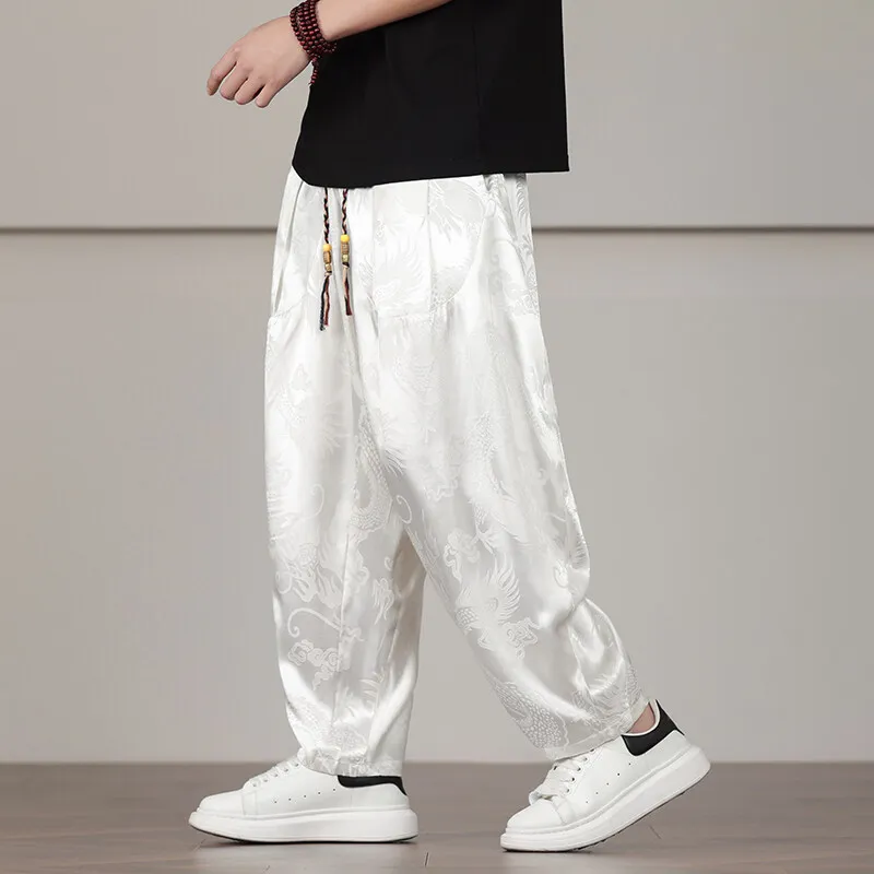 Летние тонкие брюки, мужские брюки из ледяного шелка с принтом дракона в стиле ретро, модные свободные повседневные брюки, мужская уличная одежда
Летние тонкие брюки, мужские брюки из ледяного шелка с принтом дракона в стиле ретро, модные свободные повседневные брюки, мужская уличная одежда