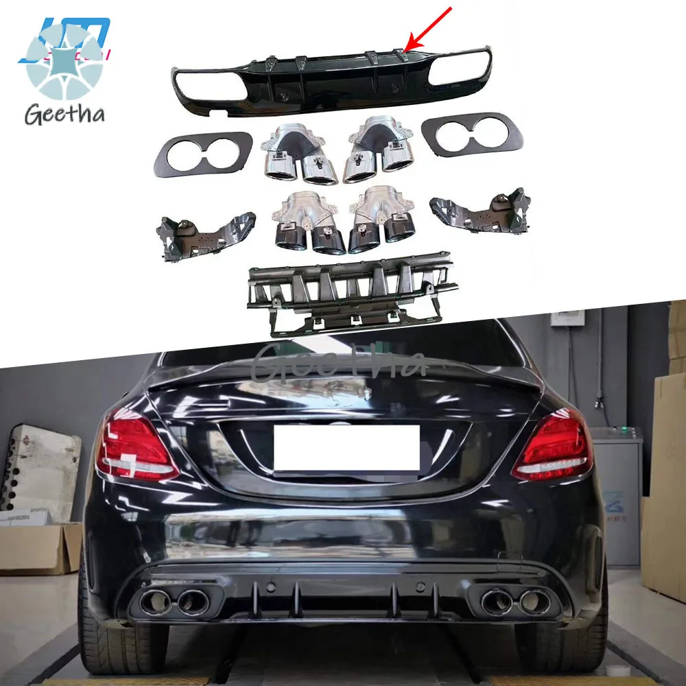 For W205 Rear Bumper Lip Diffuser With Exhaust Tips for Benz C Class W205 C205 C43 C63 AMG 15-20 ABS Bumper Guard Car Styling
For W205 Rear Bumper Lip Diffuser With Exhaust Tips for Benz C Class W205 C205 C43 C63 AMG 15-20 ABS Bumper Guard Car Styling