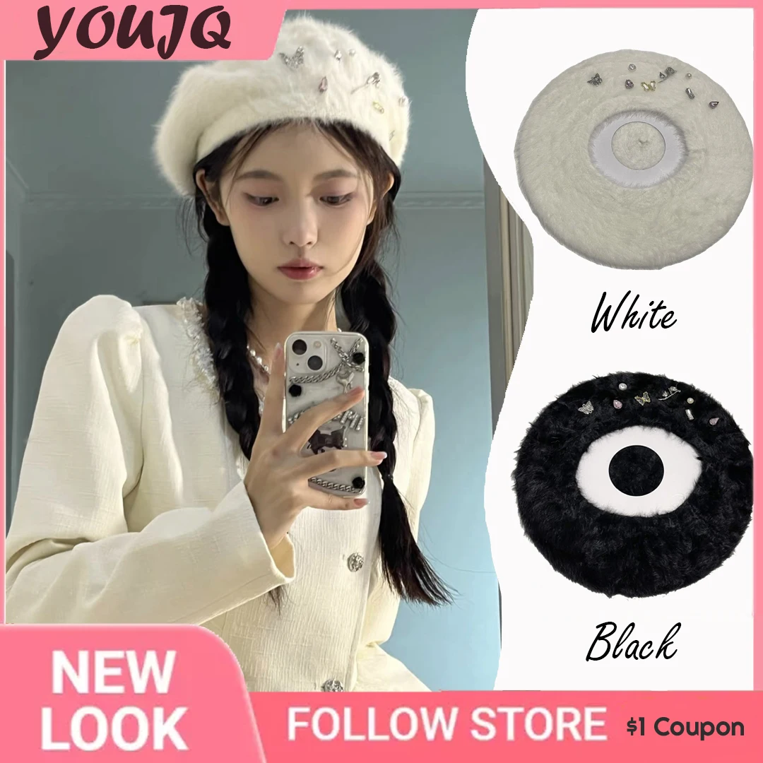 Y2K Beret Hat Women Rabbit Fur Retro Beret Butterfly Rose Decoration Beret Soft Warm Hat Elegant Ladies Winter Gorras
Y2K Beret Hat Women Rabbit Fur Retro Beret Butterfly Rose Decoration Beret Soft Warm Hat Elegant Ladies Winter Gorras