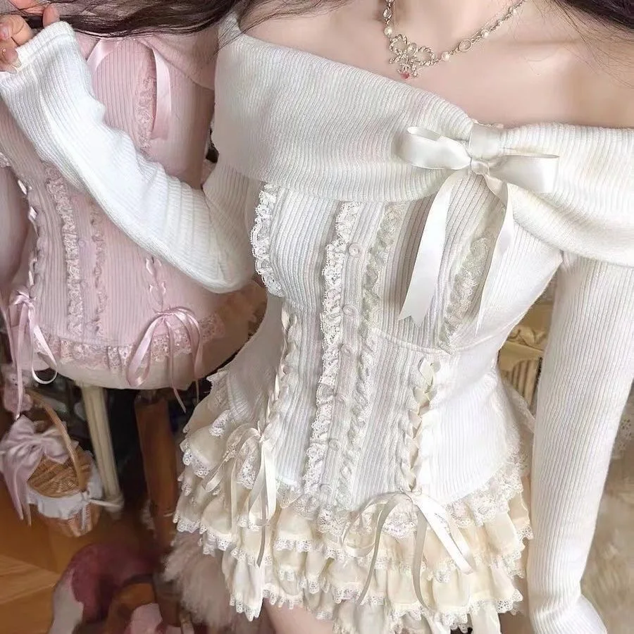 Japanese Kawaii Pink 2 Piece Sets Women Off Shoulder Sweater + Cake Skirt Spring Autumn Y2k Style Aesthetic Fairy Vintage Suit
Japanese Kawaii Pink 2 Piece Sets Women Off Shoulder Sweater + Cake Skirt Spring Autumn Y2k Style Aesthetic Fairy Vintage Suit