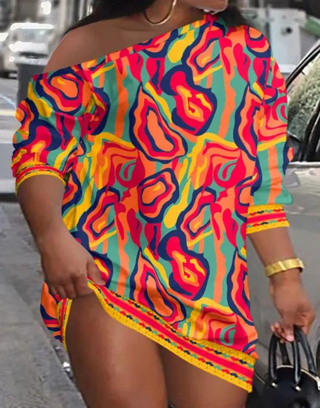 Plus Size Women's Dress Summer Casual Daily Multi-Color Abstract Print Skew Neck Three Quarters Sleeve Straight Mini Dress
Plus Size Women's Dress Summer Casual Daily Multi-Color Abstract Print Skew Neck Three Quarters Sleeve Straight Mini Dress