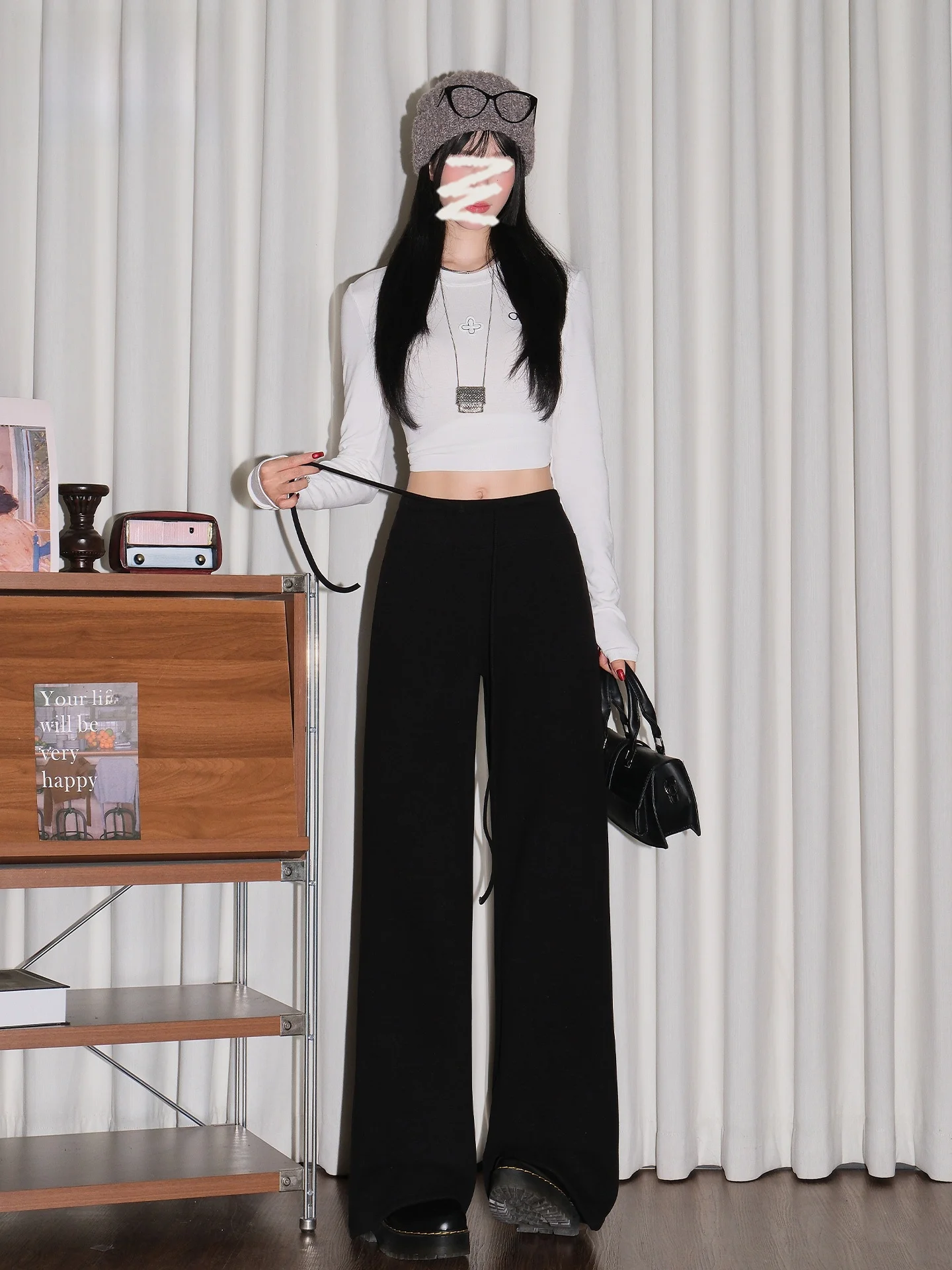 High Waist Wide Leg Casual Pants Women's Black Lazy Style Spring Loose Slimming Design Drapey Long Trousers Casual Trousers
High Waist Wide Leg Casual Pants Women's Black Lazy Style Spring Loose Slimming Design Drapey Long Trousers Casual Trousers