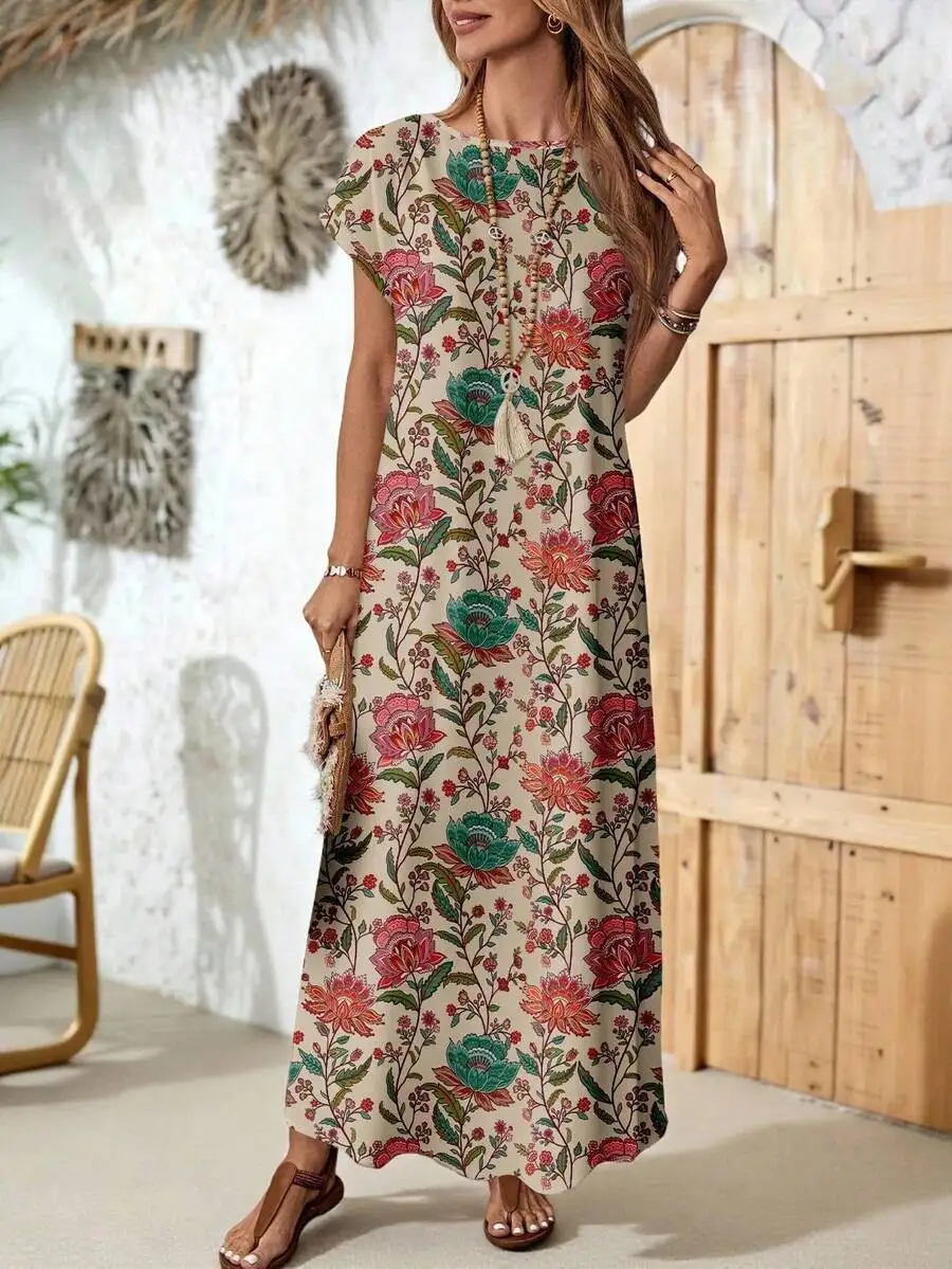 Casual Floral Print Bohemian Maxi Dress Women Short Sleeve Summer Dress
Casual Floral Print Bohemian Maxi Dress Women Short Sleeve Summer Dress