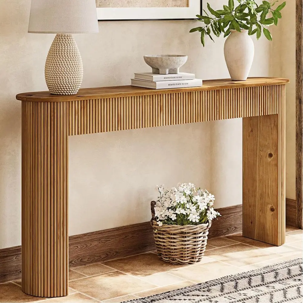Vintage 63 Entryway Console Table with Walnut Stripes and Sturdy Legs for Living Spaces
Vintage 63 Entryway Console Table with Walnut Stripes and Sturdy Legs for Living Spaces