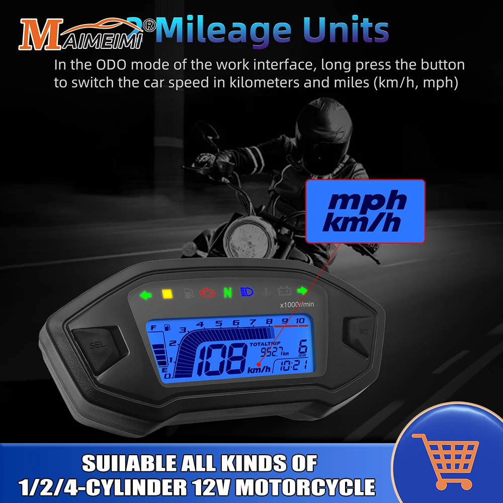 Universal Motorcycle LCD Digital Speedometer RPM Gauge Meter Tachometer Odometer For 2 4 Cylinders Motorbike Instrument Cluster
Universal Motorcycle LCD Digital Speedometer RPM Gauge Meter Tachometer Odometer For 2 4 Cylinders Motorbike Instrument Cluster