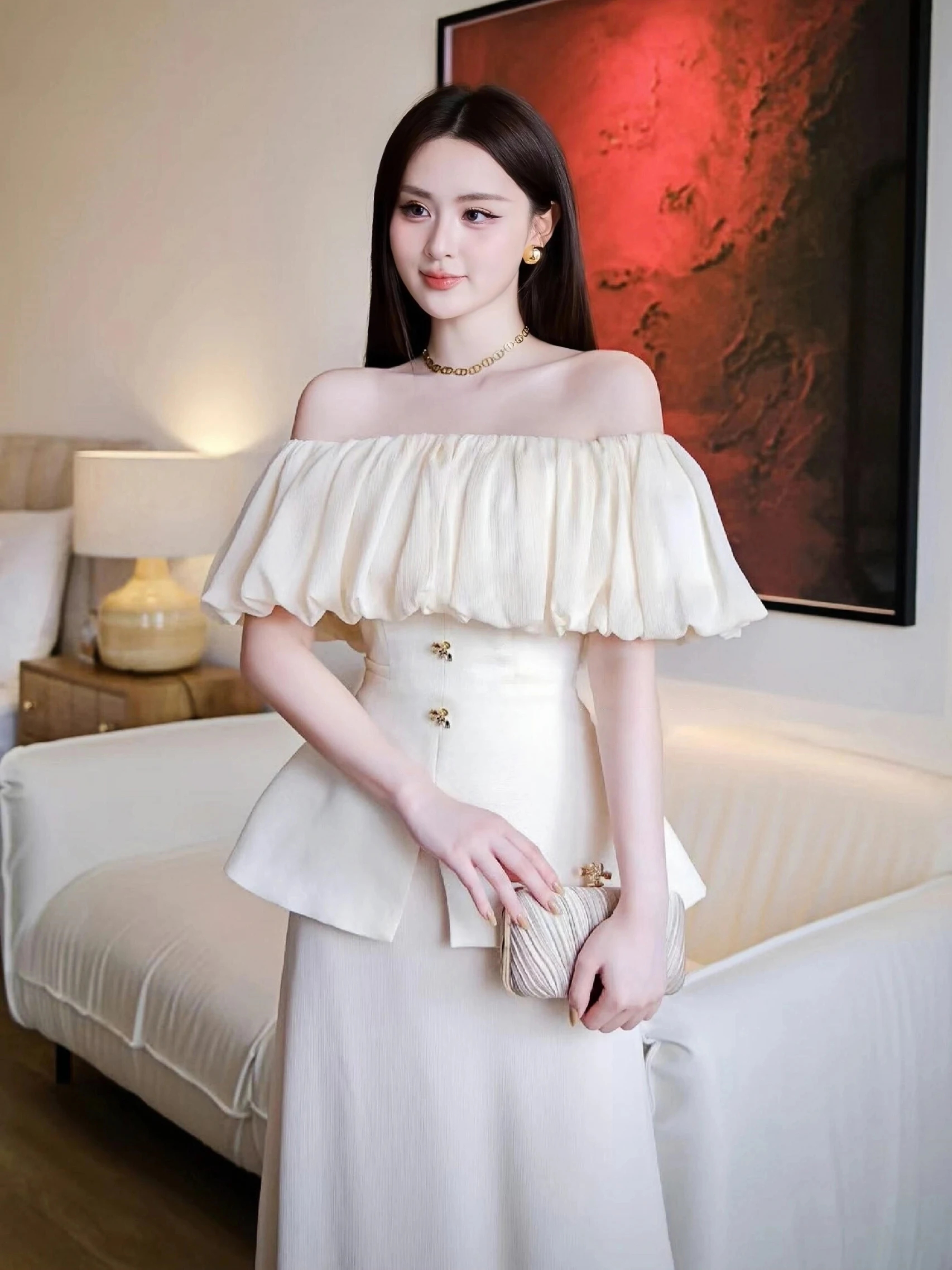 Elegant One-Shoulder Two-Piece Set Unique Beautiful Half-Skirt Summer Outfit Simple Stylish Women's Fashion Ensemble
Elegant One-Shoulder Two-Piece Set Unique Beautiful Half-Skirt Summer Outfit Simple Stylish Women's Fashion Ensemble
