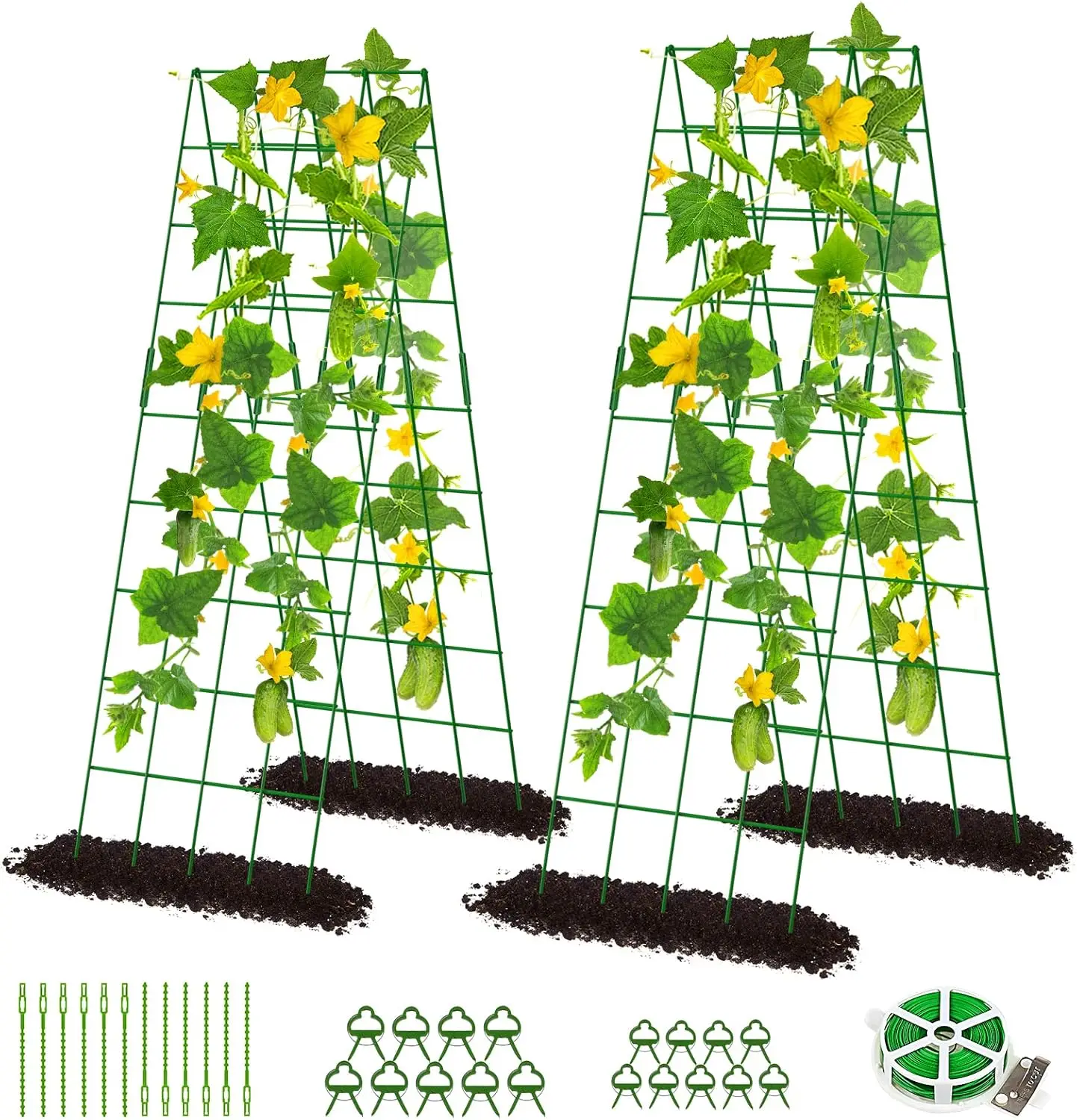 59" High Foldable A-Frame Trellis 2-Pack for Climbing Plants and Vegetables, Includes Support Clips and Ties - PVC-Coated Steel
59" High Foldable A-Frame Trellis 2-Pack for Climbing Plants and Vegetables, Includes Support Clips and Ties - PVC-Coated Steel