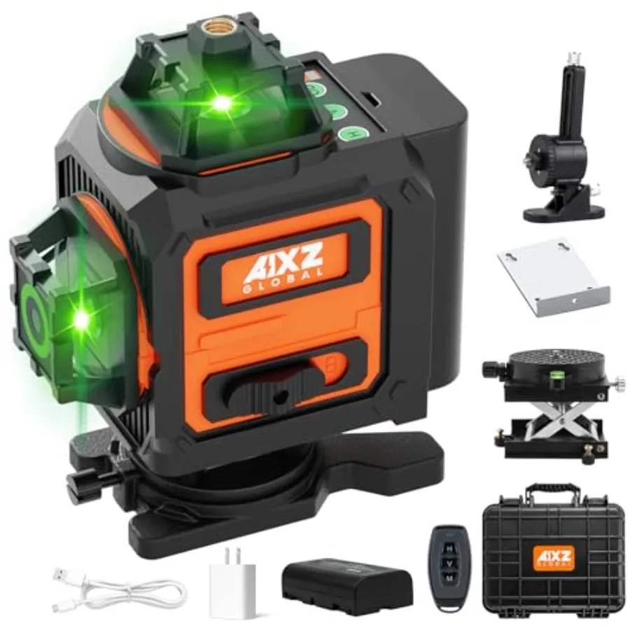 AIXZ Laser Level 360 Self Leveling 4D Green Lines Laser Leveler Tool with 2Pcs Lithium Batteries for Picture Hanging Tile Home
AIXZ Laser Level 360 Self Leveling 4D Green Lines Laser Leveler Tool with 2Pcs Lithium Batteries for Picture Hanging Tile Home
