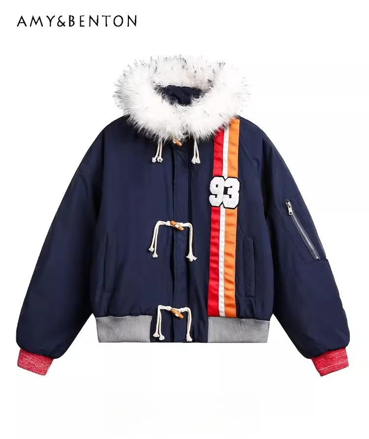 Winter New American Retro Style Fur Collar Design Hooded Cotton Jacket for Women Blue and White Patchwork Short Cotton Coat
Winter New American Retro Style Fur Collar Design Hooded Cotton Jacket for Women Blue and White Patchwork Short Cotton Coat