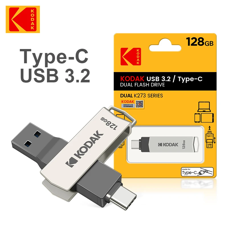 KODAK TYPE C Metal 2 in 1 USB 3.2 Flash Drives Memory Stick Pen Drive Storage Devices 64GB 128GB Rotate Disk
KODAK TYPE C Metal 2 in 1 USB 3.2 Flash Drives Memory Stick Pen Drive Storage Devices 64GB 128GB Rotate Disk