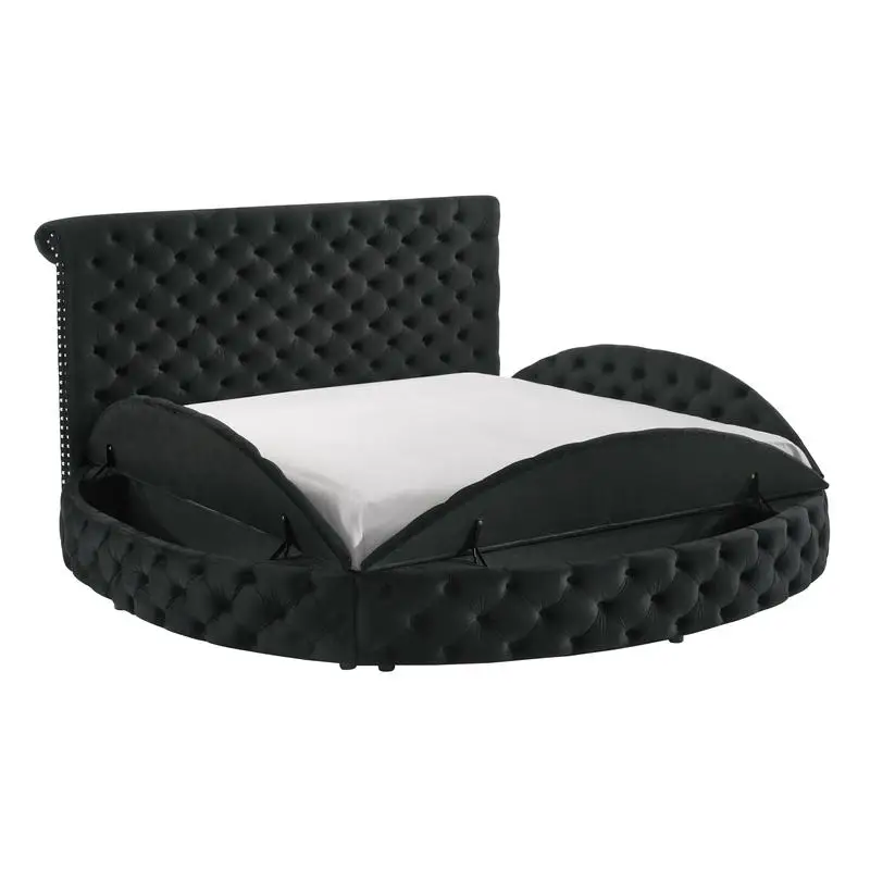 Queen Size Unique Round Plush Black Velvet Button-Tufted Storage Bed with Detailing
Queen Size Unique Round Plush Black Velvet Button-Tufted Storage Bed with Detailing