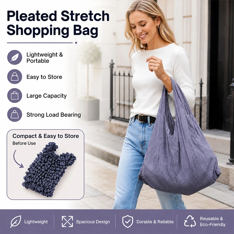Portable Pleated Stretch Tote Bag Large Capacity Foldable Mini Shopping Bag Bubble Elastic Handbag Storage Outdoor
Portable Pleated Stretch Tote Bag Large Capacity Foldable Mini Shopping Bag Bubble Elastic Handbag Storage Outdoor