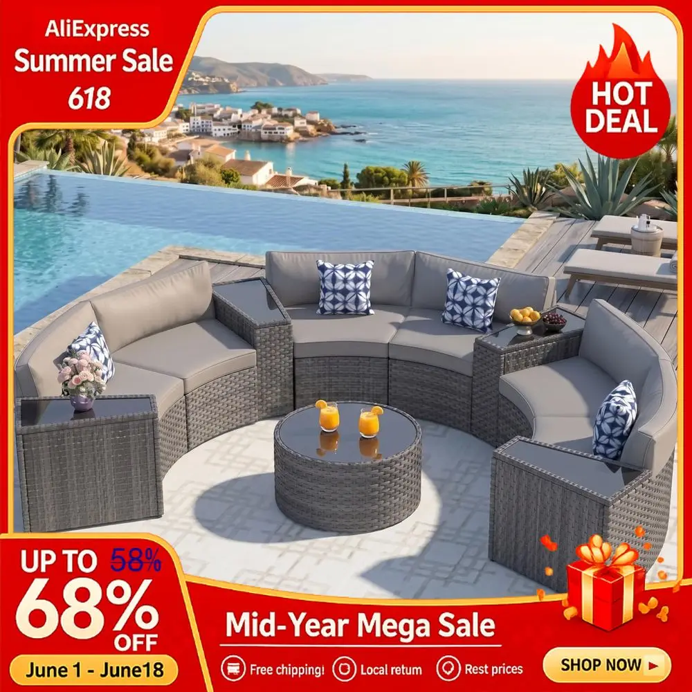 Outdoor Patio Furniture Set with Coffee Table,11 Pieces HalfMoon Curved Outdoor Sectional Sofa and Side Table Waterproof, Custom
Outdoor Patio Furniture Set with Coffee Table,11 Pieces HalfMoon Curved Outdoor Sectional Sofa and Side Table Waterproof, Custom