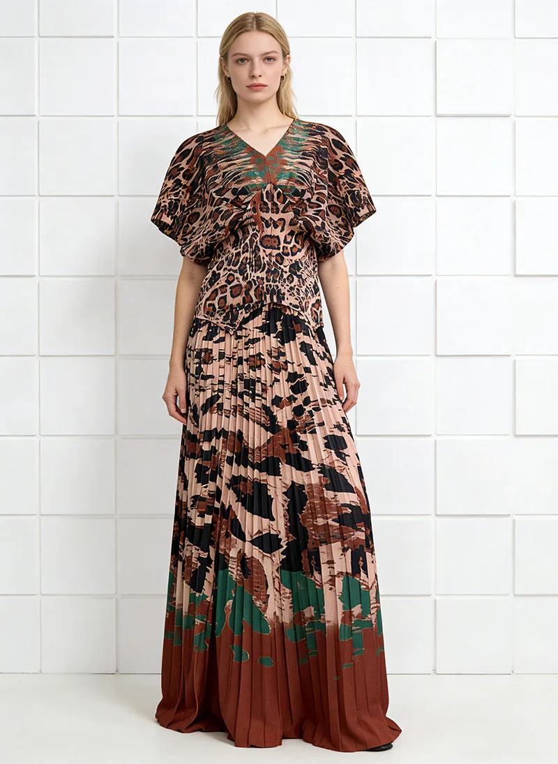 Miyake Light Luxury Printing Leopard Print Style Two-piece Set Women's Autumn V-neck Waist Top Big Swing Skirt Pleated Set
Miyake Light Luxury Printing Leopard Print Style Two-piece Set Women's Autumn V-neck Waist Top Big Swing Skirt Pleated Set