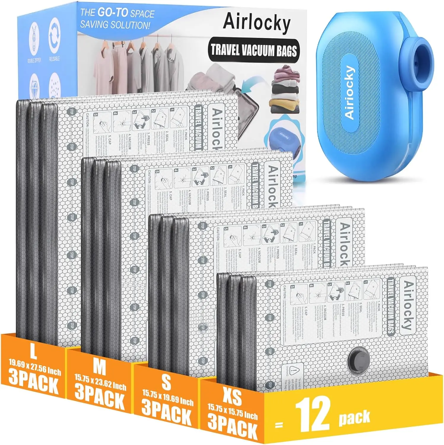 Travel Vacuum Storage Bags with Pump, 12 Pack Compression Bags for Clothes, 80% Space Saver for Luggage
Travel Vacuum Storage Bags with Pump, 12 Pack Compression Bags for Clothes, 80% Space Saver for Luggage