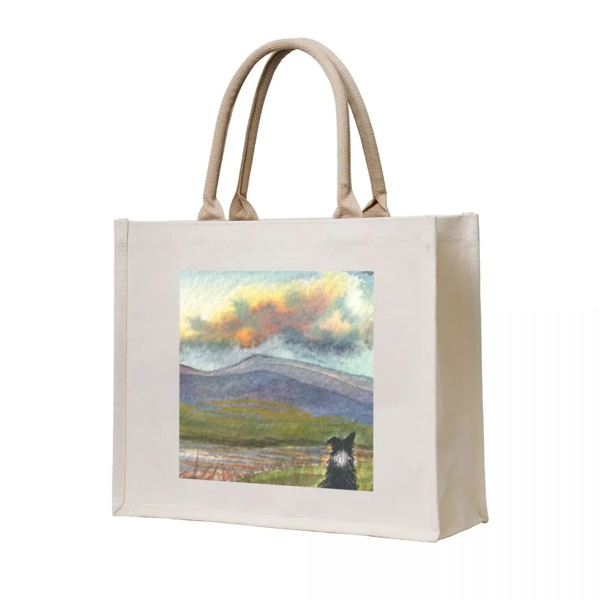 Border collie dog meditates on the hills and mountains before him Tote Bag Women's shopper Women's shopping bag Big bag
Border collie dog meditates on the hills and mountains before him Tote Bag Women's shopper Women's shopping bag Big bag