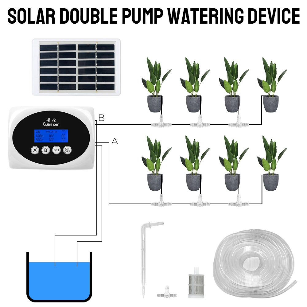 Automatic Watering Device for Plants Garden Drip Irrigation Device Controller Double Pump Smart Solar Drip System Timer
Automatic Watering Device for Plants Garden Drip Irrigation Device Controller Double Pump Smart Solar Drip System Timer
